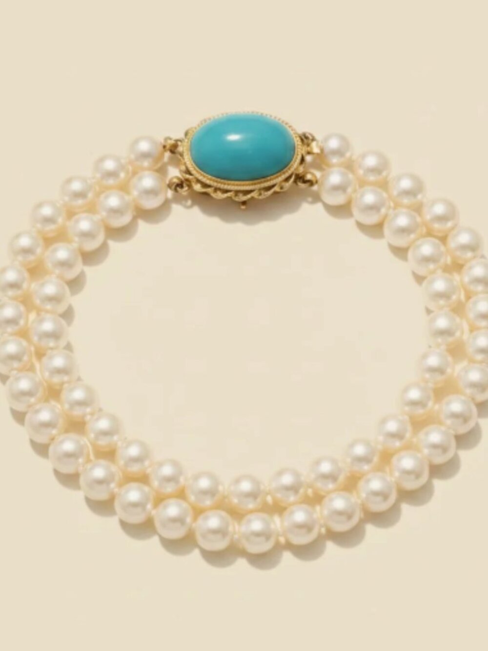 14K Turquoise Beautiful Two-strand Cultured Pearl necklace featuring 102 Pearls